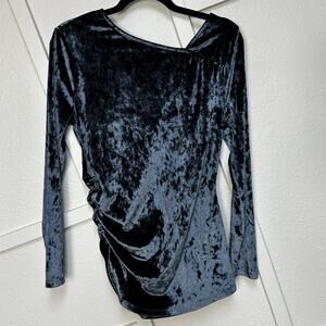 Betabrand Felicia Midnight Velvet Ruched Asymmetrical Long Sleeve Top Sz: M